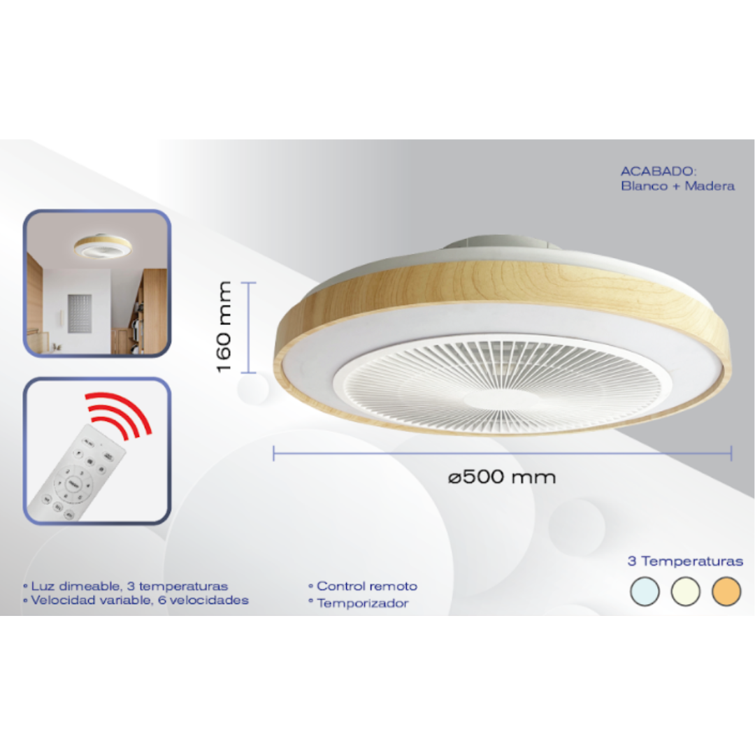 Ventilador de Techo 3 Velocidades decorado Madera Wanergy | Eléctrica