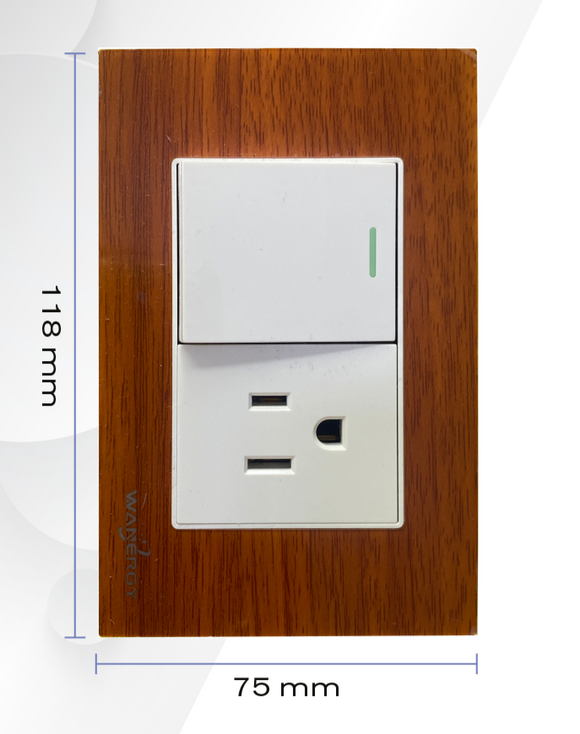 Placa  1 Apagador + 1 Contacto Madera Wanergy