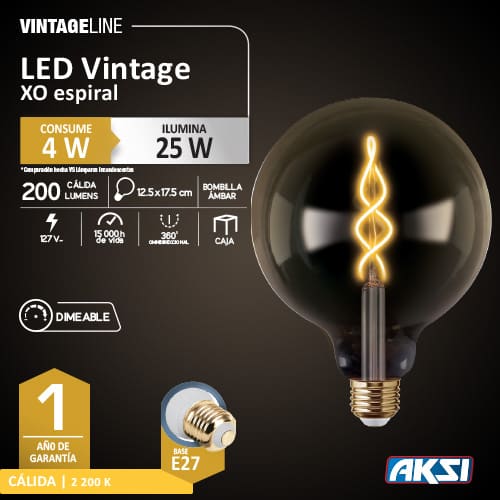 Foco led 4w Vintage Filamento XO spiral Dimeable Aksi - 0