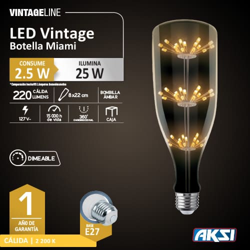 Foco Led 2.5w Vintage Botella Miami Dimeable Aksi - 0