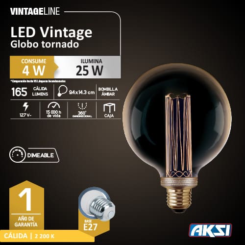 Foco 4w Led Vintage Globo Tornado Dimeable Aksi - 0