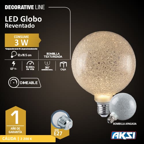 Foco Led 3w Globo Reventado Dimeable