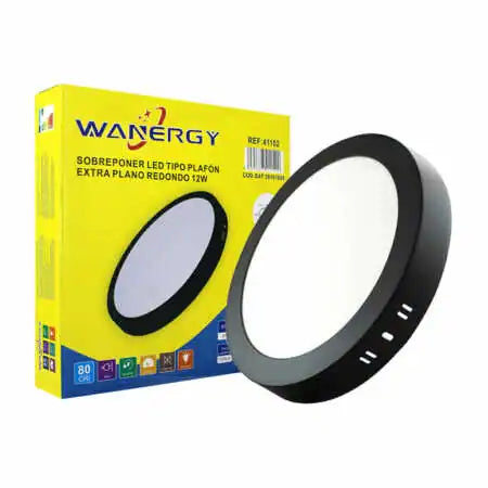 Luminario Led 12 w Redondo Sobreponer Negro Wanergy