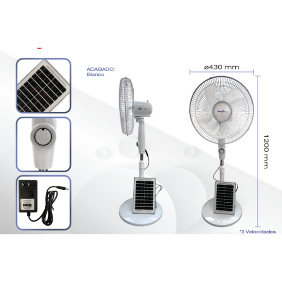 Ventilador de Piso Solar 16" 5 Aspas