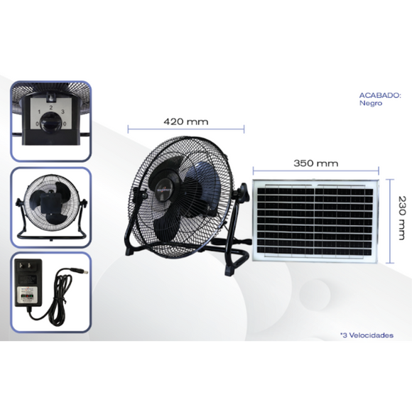 Ventilador Solar 12" 3 Aspas
