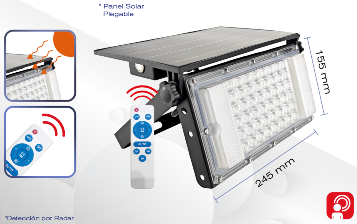 Reflector Led 50 w con Panel Solar Plegable