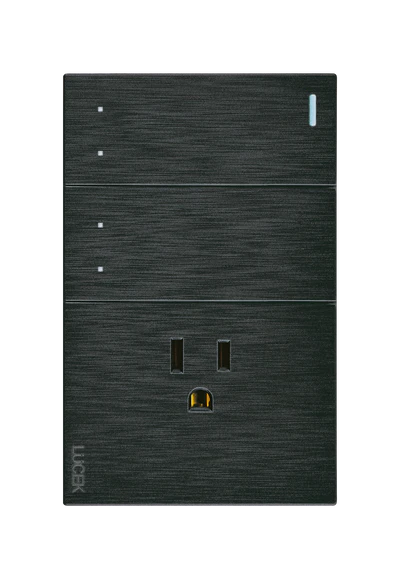 Placa 2 Apagadores Escalera 1 Contacto Lucek Flat Negro