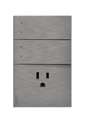 Placa 2 Apagadores Escalera 1 Contacto Lucek Flat Plata