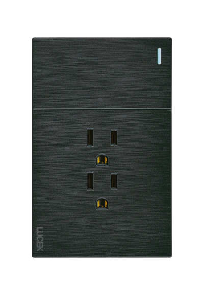 Placa 1 Apagador Sencillo 2 Contactos Lucek Flat Negra