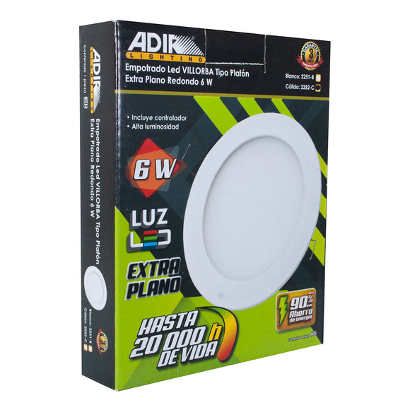 Empotrado 6w Redondo Extra Plano Bco Calido