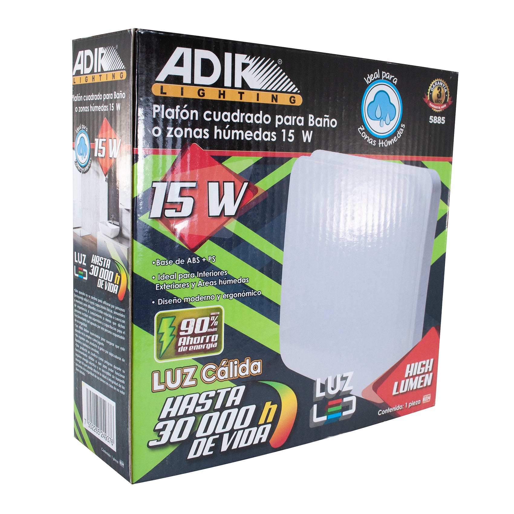 PLAFON 15W CUADRADO ANTIVAPOR ADIR