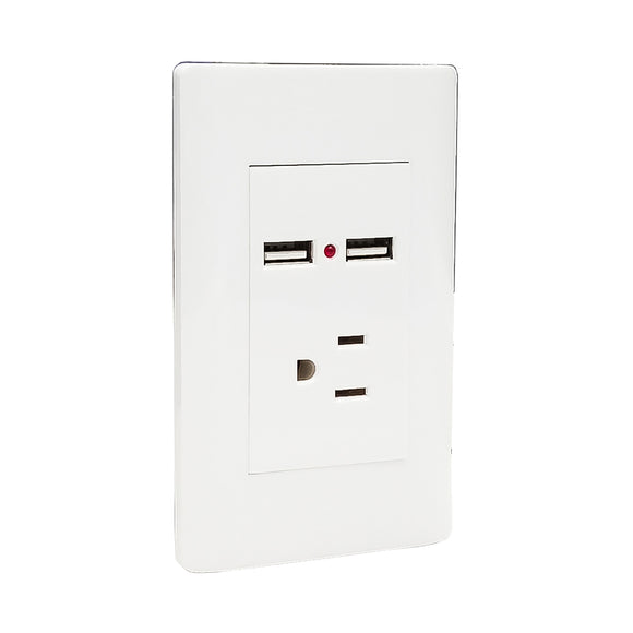 Placa 1 Contacto 2 USB Blanca