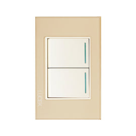 Placa 2 Apagadores Sencillos  Cristal Dorado Marfil
