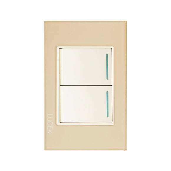 Placa 2 Apagadores Sencillos  Cristal Dorado Marfil