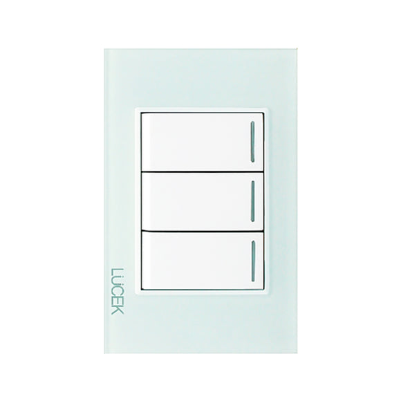 Placa 3 Apagadores Sencillos Cristal Aqua