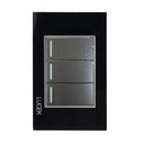 Placa 2 Apagadores y Apagador Escalera Negro Espejo-1