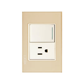 Placa Apagador y Contacto Cristal Dorado Marfil