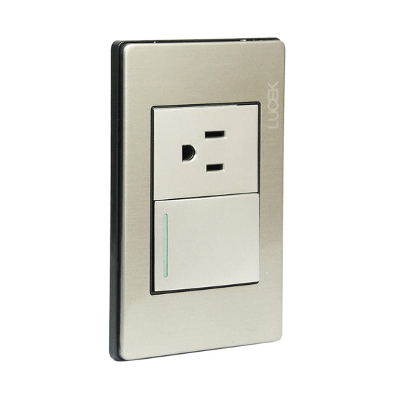 Placa 1 Apagador Sencillo 1 Contacto Plata