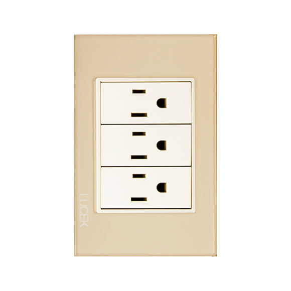 Placa 3 Contactos Cristal Dorado Marfil