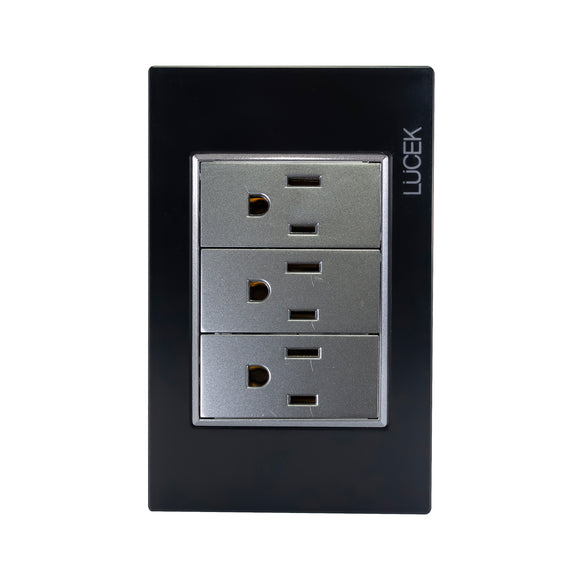 Placa 3 Contactos Negro Colors