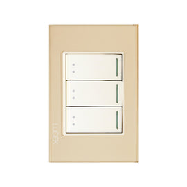 Placa 3 Apagadores Escalera Cristal Dorado Marfil