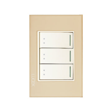 Placa 3 Apagadores Escalera Cristal Dorado Marfil