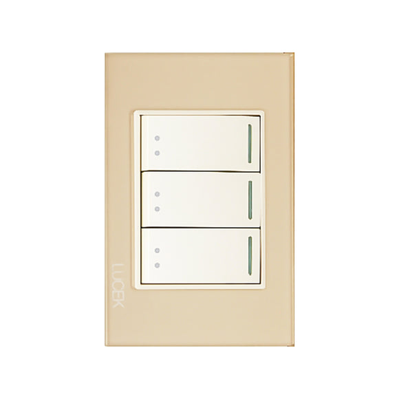 Placa 3 Apagadores Escalera Cristal Dorado Marfil