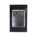 Placa 2 Apagadores Escalera 1 Contacto Espejo Negro-1