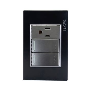 Placa 2 Apagadores Escalera 1 Contacto Negro Colors