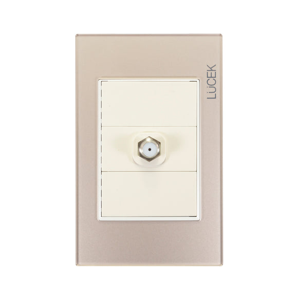 Placa Toma Coaxial Cristal Dorado Marfil