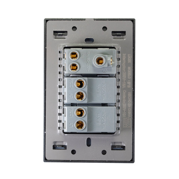 Placa 2 Apagadores Sencillos 1 Contacto Cristal Aqua