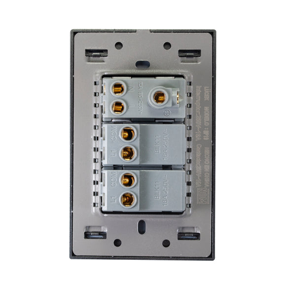 Placa 2 Apagadores Sencillos 1 Contacto Espejo Negro