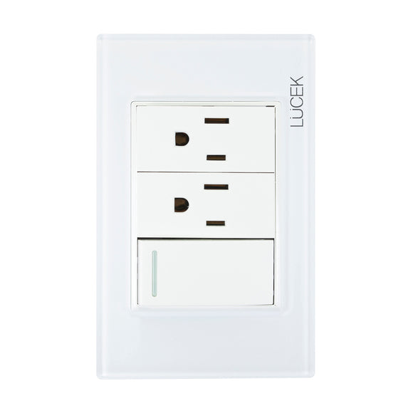 Placa 1 Apagador Sencillo 2 Contactos  Blanco Colors