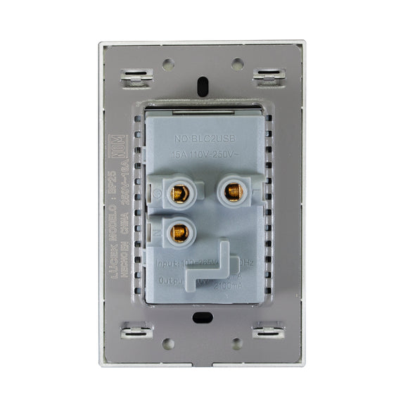 Placa 2 Contacto 2 USB Espejo Negro